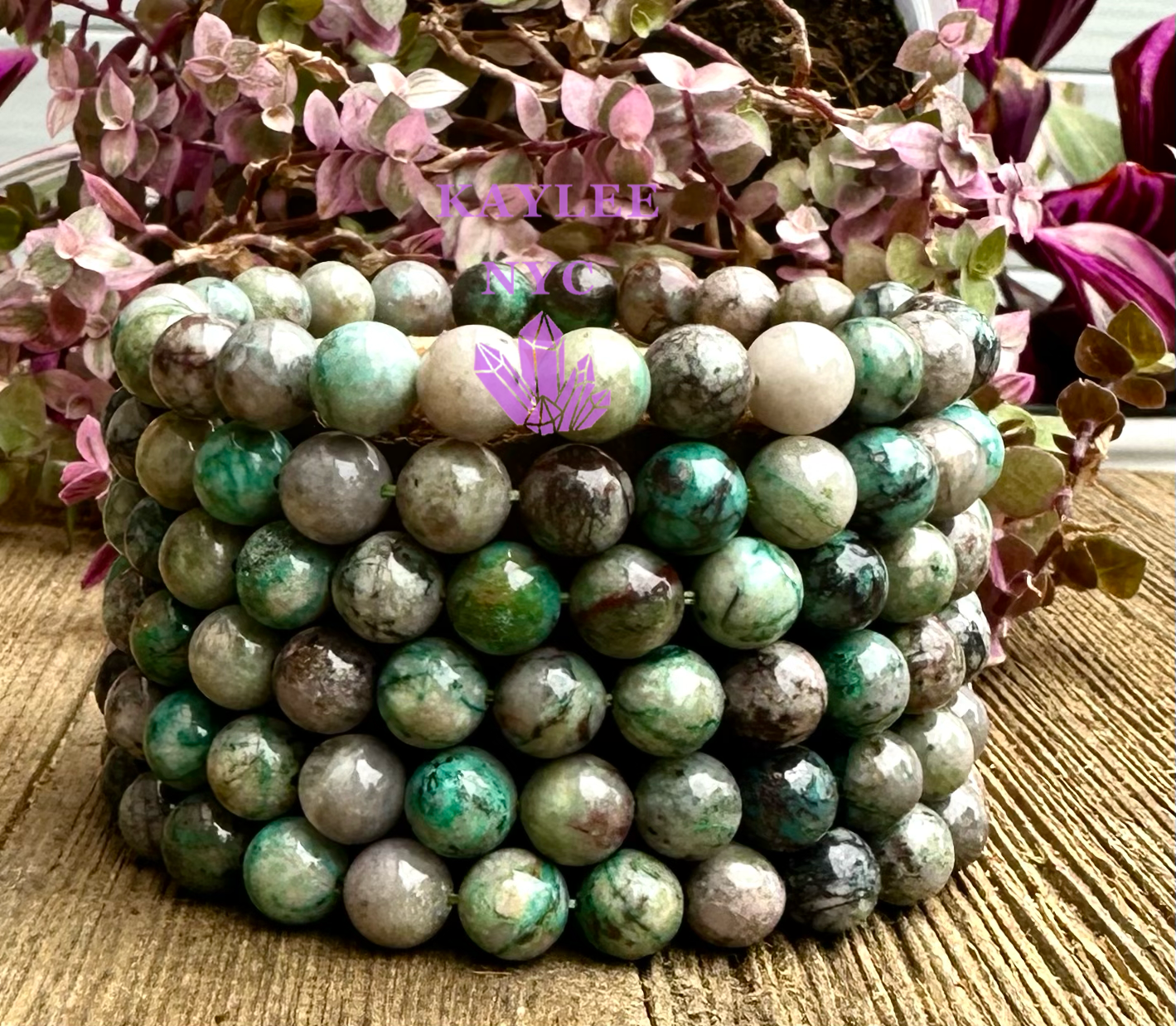 6pcs Natural Chrysocolla Fynchenite Stretch Bracelet