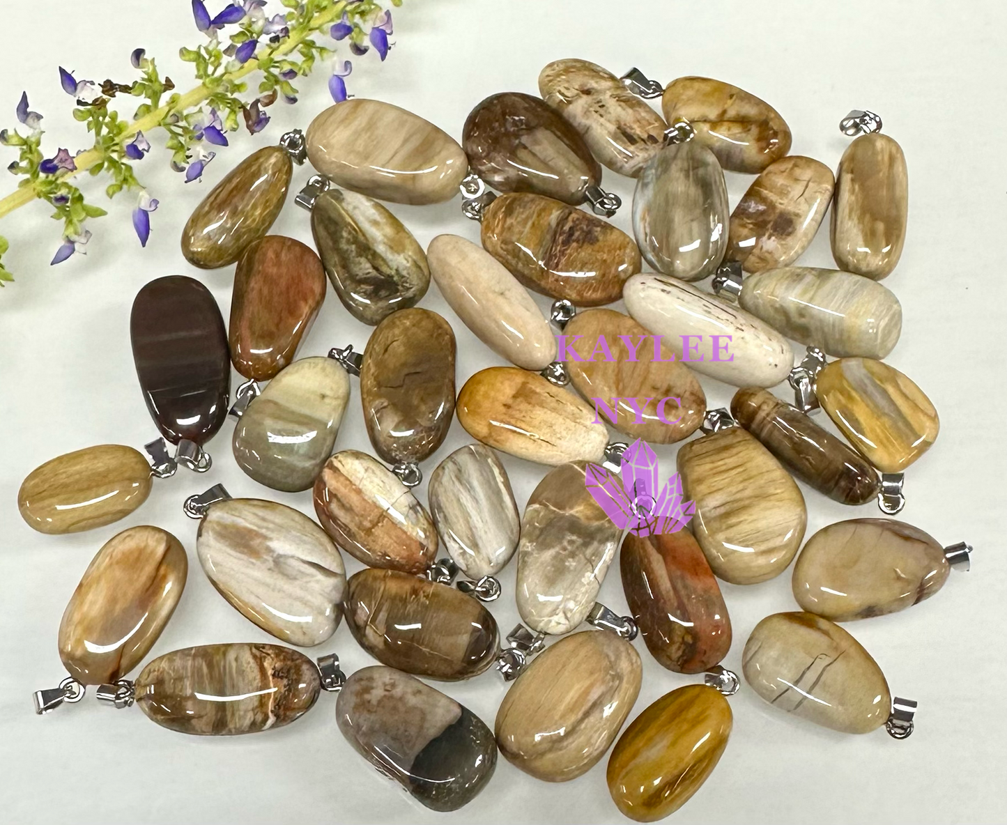 36 PCs Natural Petrified Wood Crystal Pendant