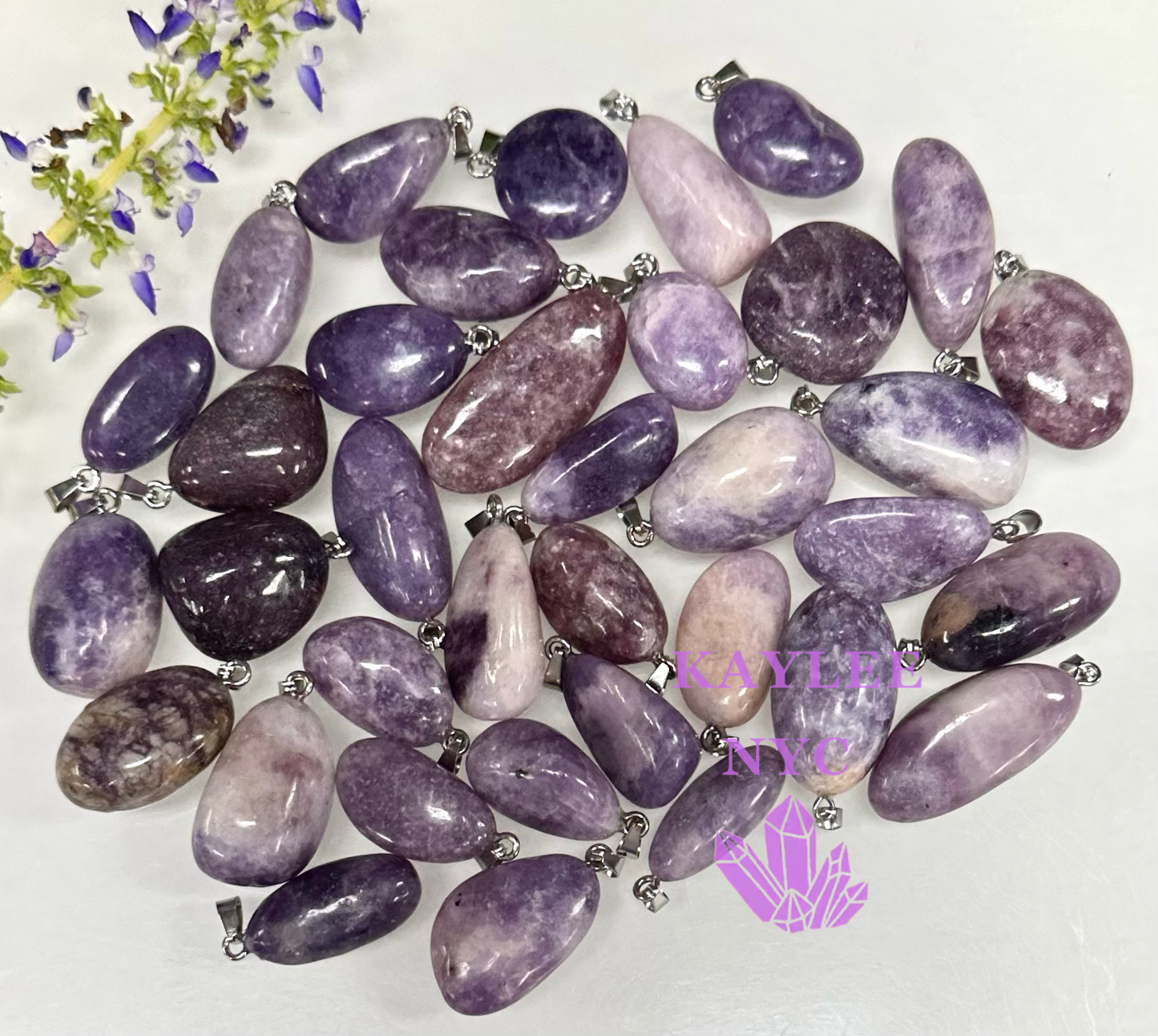 36 PCs Natural Lepidolite Crystal Pendant