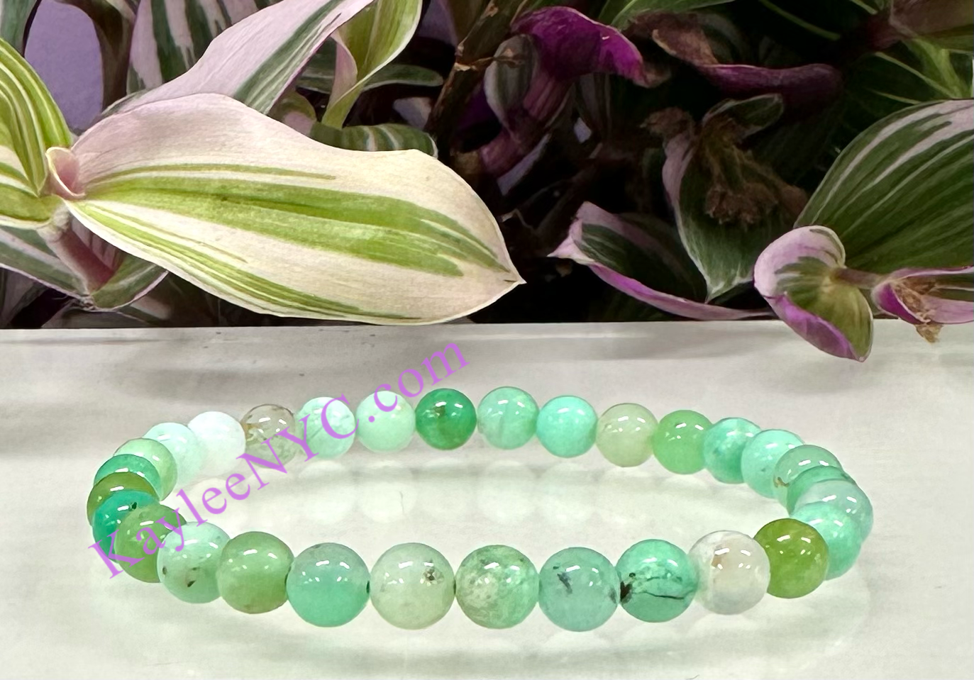 6 PCs 6mm Natural Chrysoprase Stretch Bracelet 7.5”