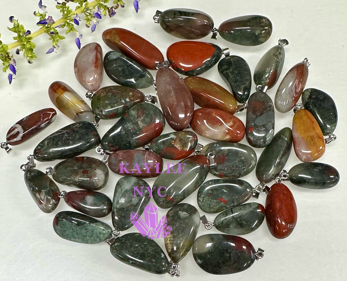 36 PCs Natural Bloodstone Crystal Pendant