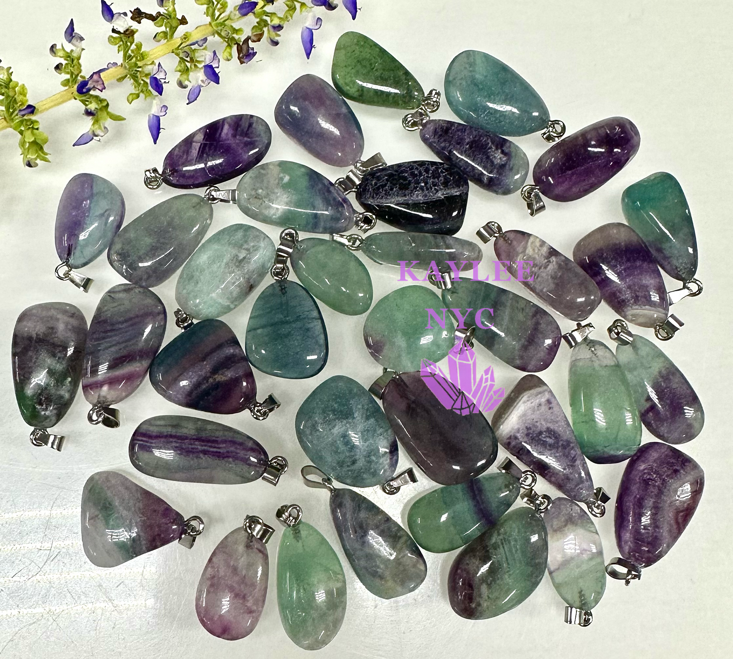 36 PCs Natural Fluorite Crystal Pendant