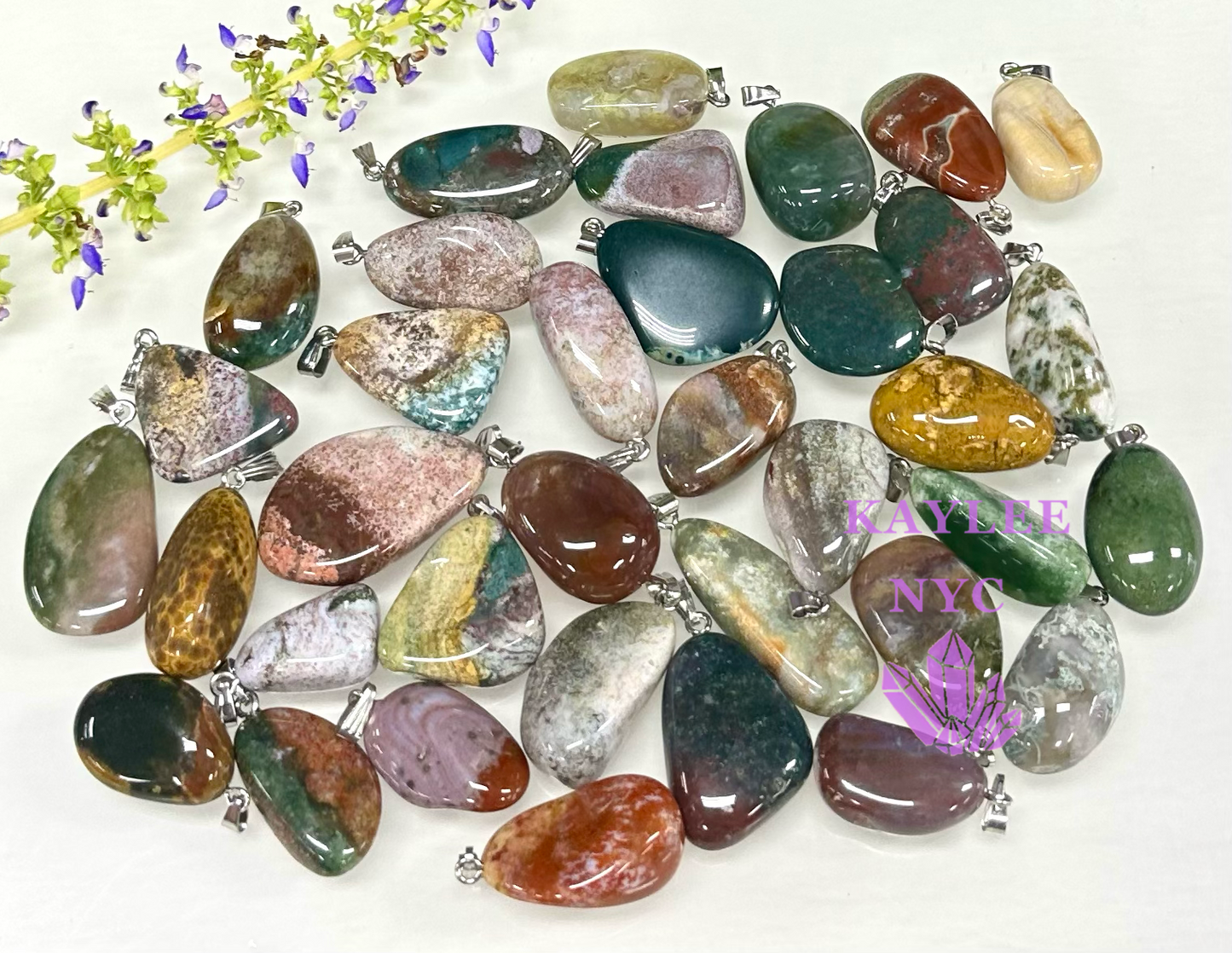 36 PCs Natural Ocean Jasper Crystal Pendant