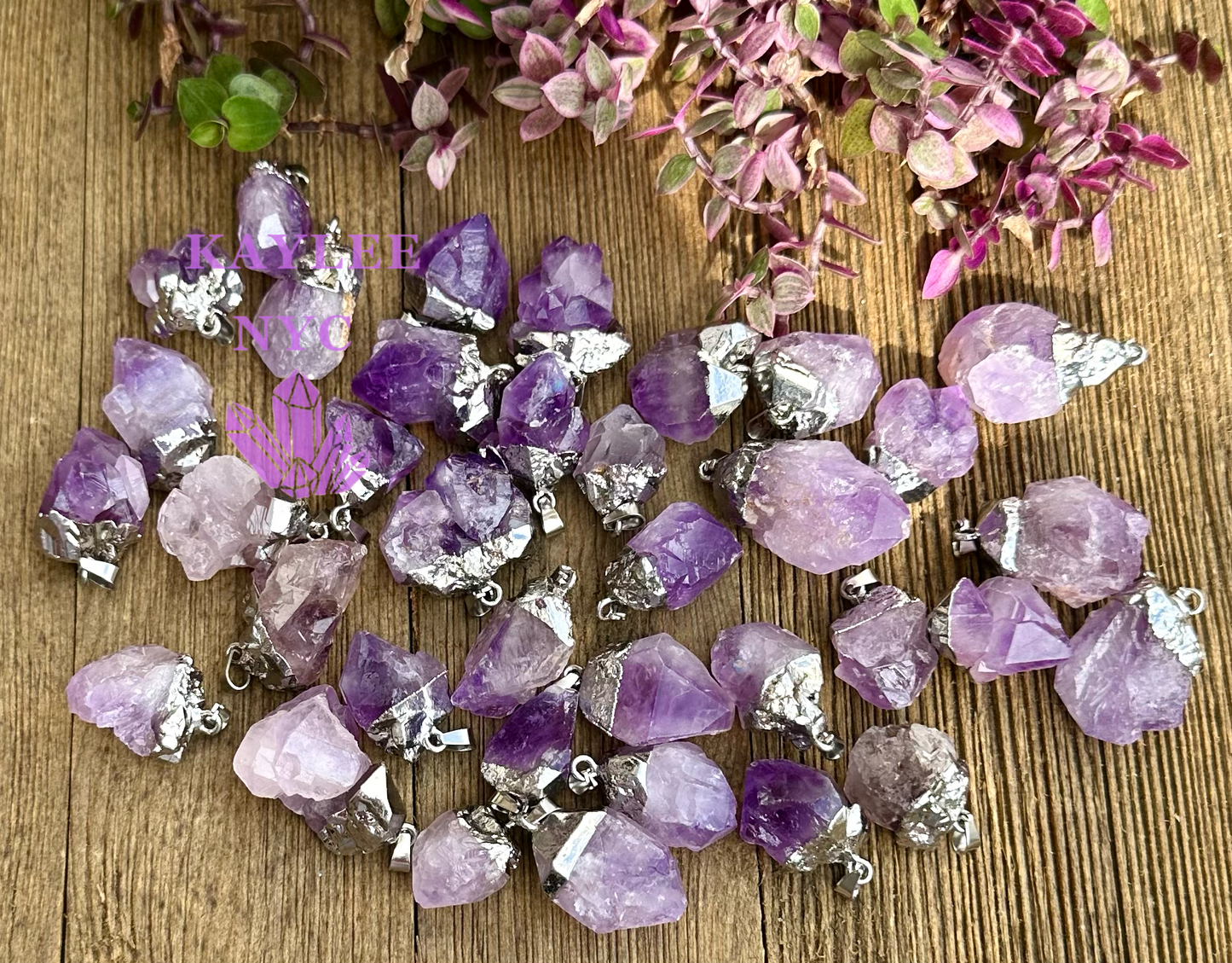 36 PCs Natural Amethyst Flower Crystal Pendant