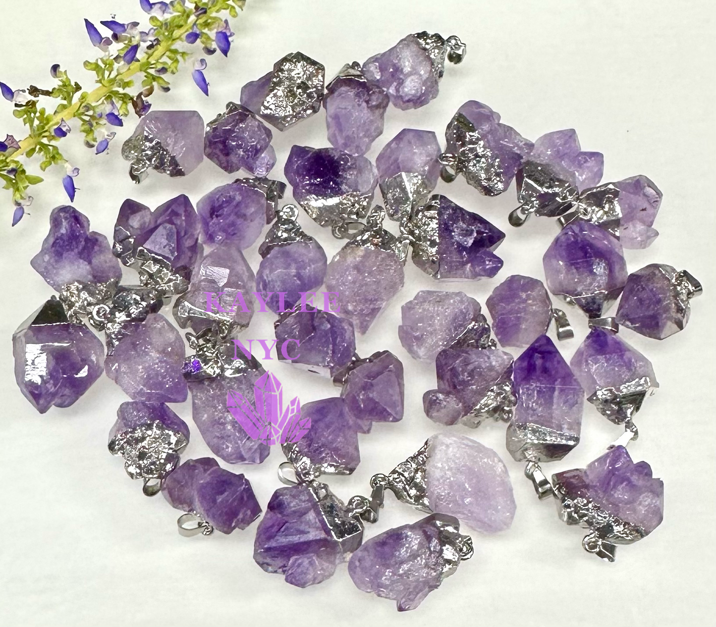 36 PCs Natural Amethyst Flower Crystal Pendant