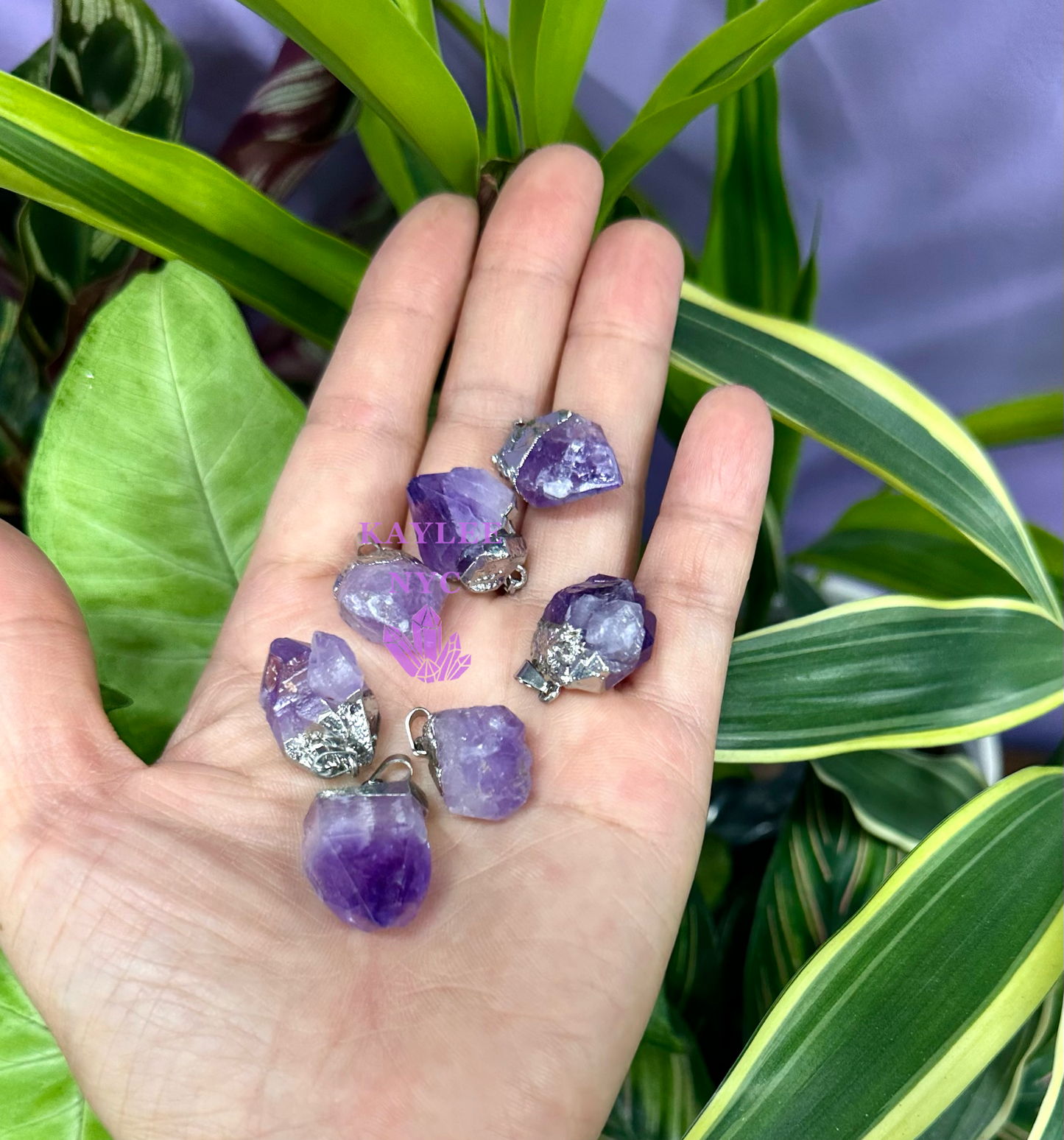 36 PCs Natural Amethyst Flower Crystal Pendant