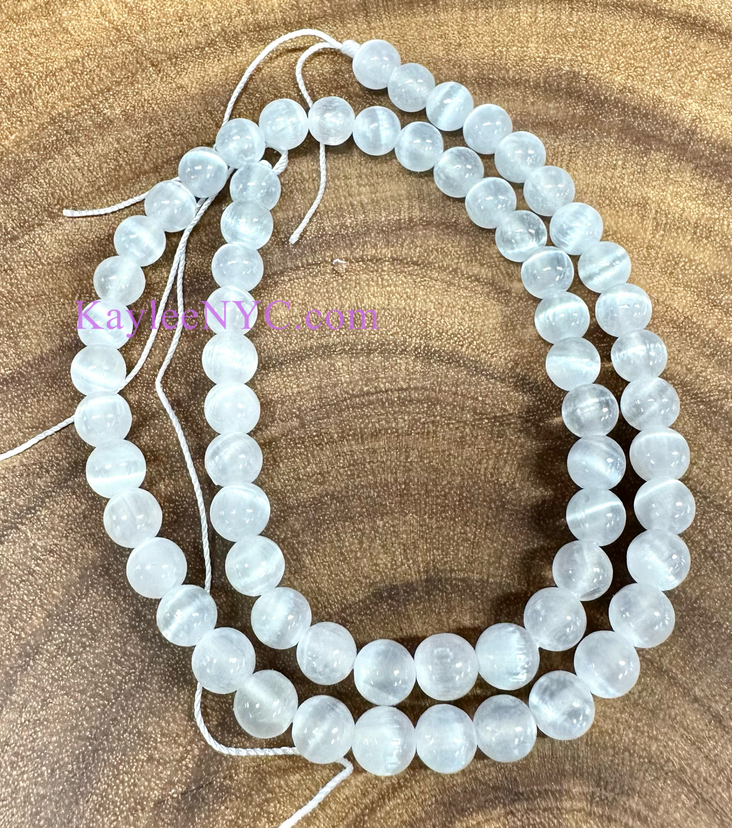 3 strands 6mm Natural Selenite aka Satin Spar Beads