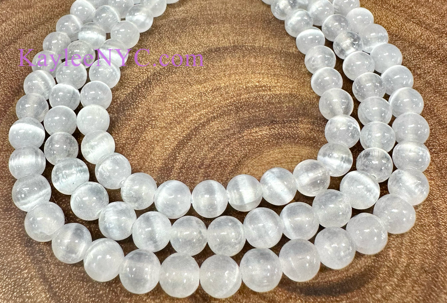 3 strands 6mm Natural Selenite aka Satin Spar Beads