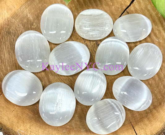 Wholesale Lot 12 pcs 6cm Natural Selenite aka Satin Spar Palm Stones Crystal Healing Energy