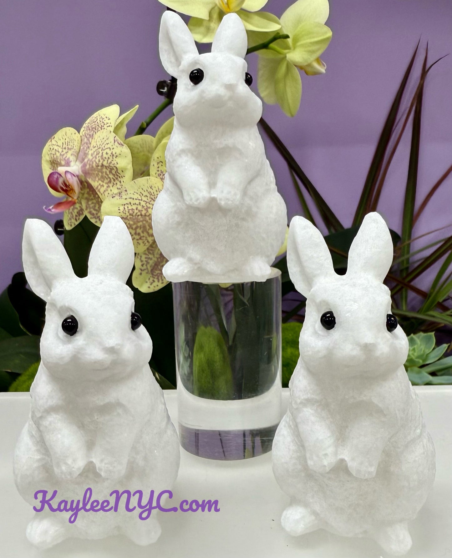 3 PCs Natural Snow Quartz Rabbit Bunny Crystals Healing Energy 11cm