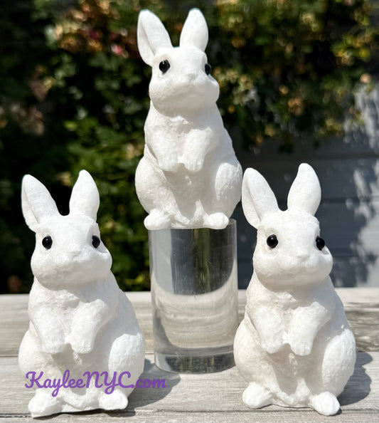 3 PCs Natural Snow Quartz Rabbit Bunny Crystals Healing Energy 11cm