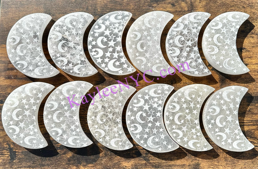 Wholesale Lot 12 pcs Natural Selenite aka Satin Spar Moon Charging Plate