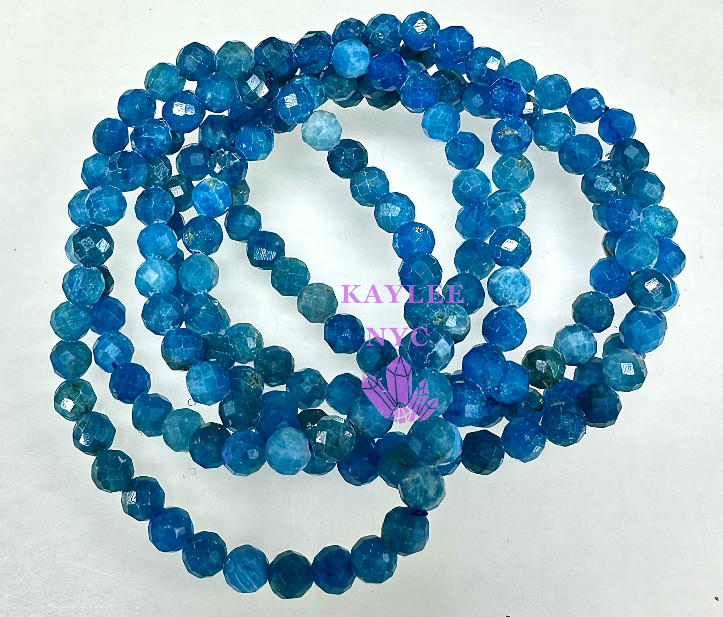 6 PCs Natural Faceted Apatite 6mm 7.5” Crystal Bracelet