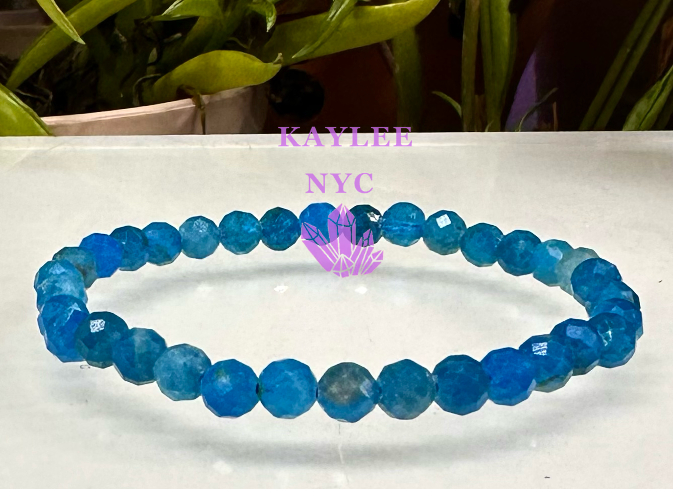 6 PCs Natural Faceted Apatite 6mm 7.5” Crystal Bracelet