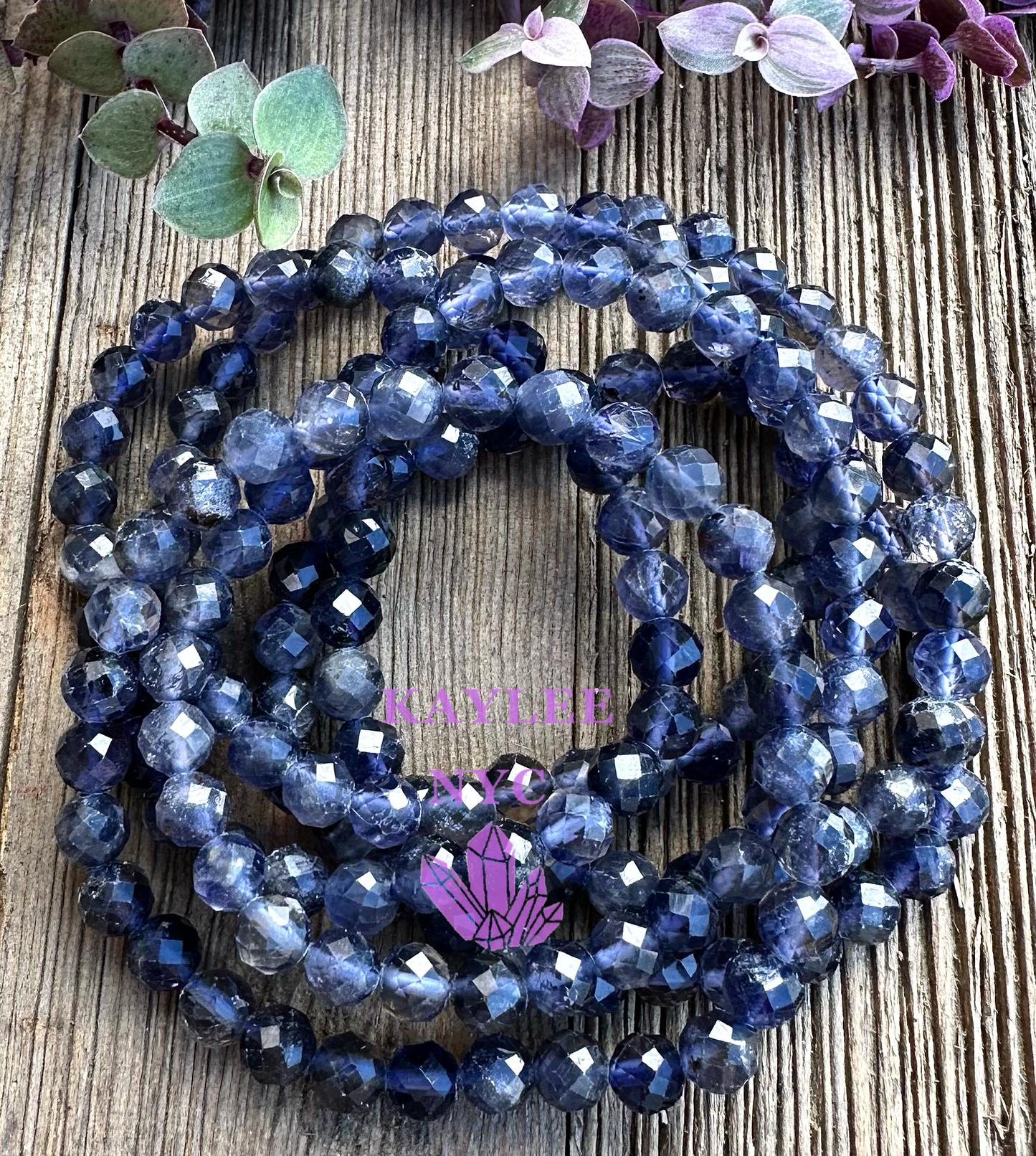 6 PCs Faceted Natural Iolite 6mm 7.5” Stretch Bracelet