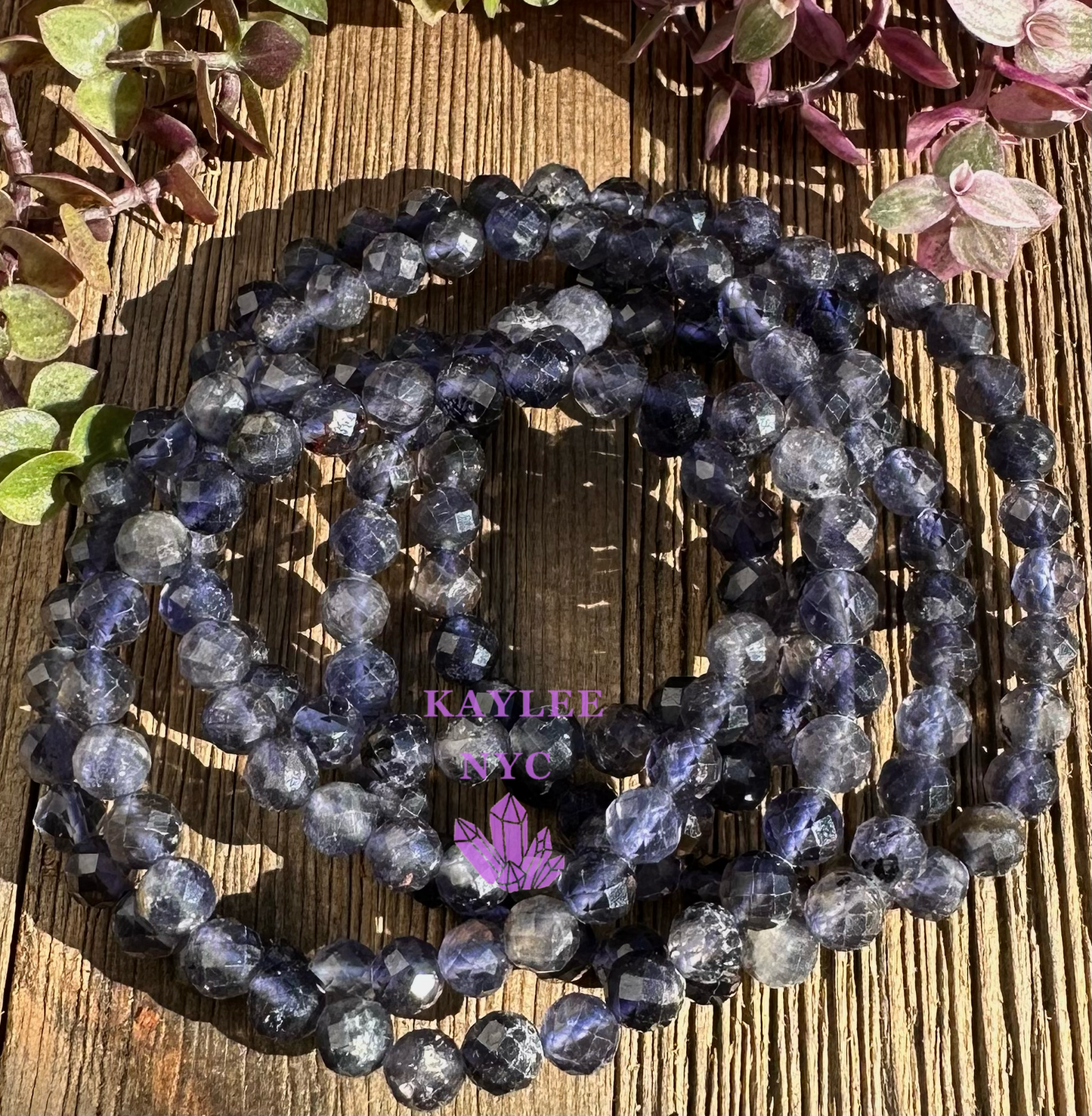 6 PCs Faceted Natural Iolite 6mm 7.5” Stretch Bracelet