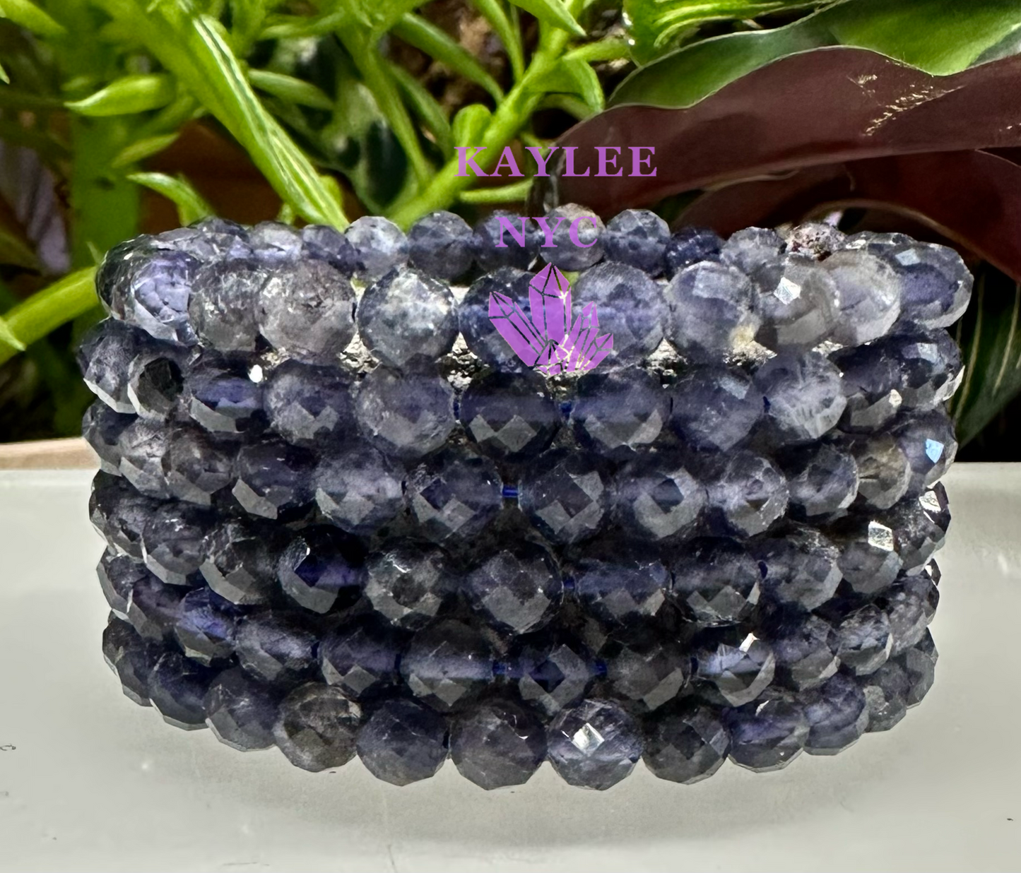 6 PCs Faceted Natural Iolite 6mm 7.5” Stretch Bracelet