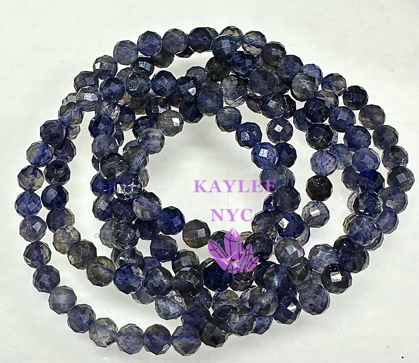 6 PCs Faceted Natural Iolite 6mm 7.5” Stretch Bracelet