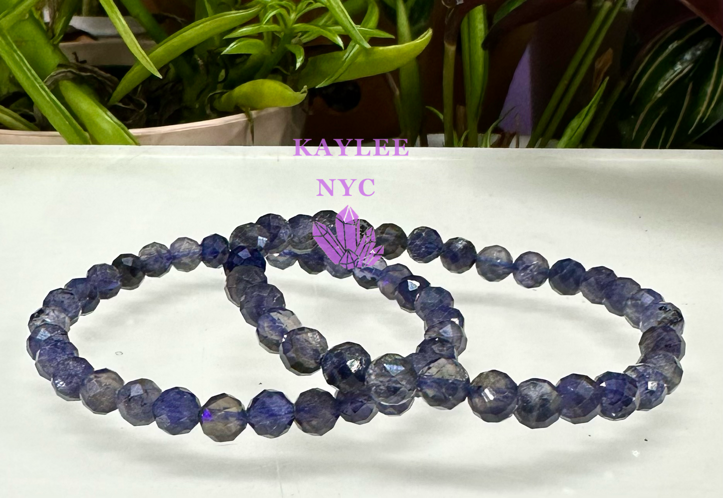 6 PCs Faceted Natural Iolite 6mm 7.5” Stretch Bracelet