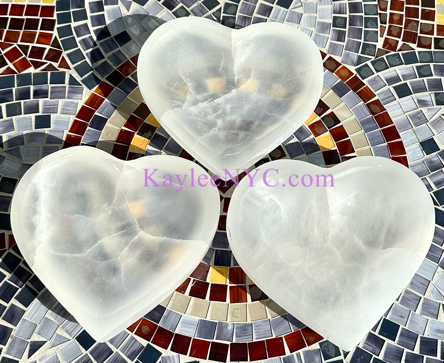 3 PCs large Natural Selenite aka Satin Spar Heart Bowl