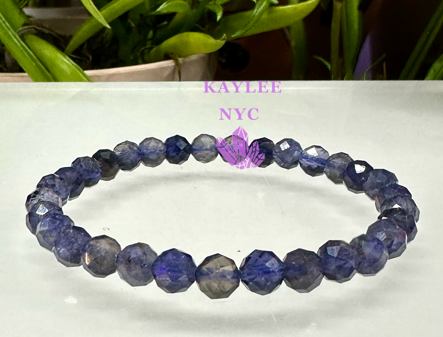 6 PCs Faceted Natural Iolite 6mm 7.5” Stretch Bracelet