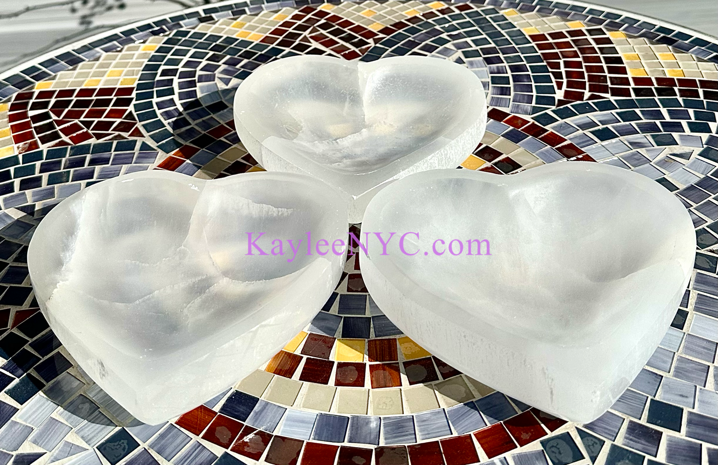 3 PCs large Natural Selenite aka Satin Spar Heart Bowl