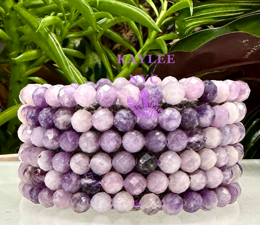 6 PCs Natural Faceted Lepidolite 6mm 7.5” Stretch Bracelet