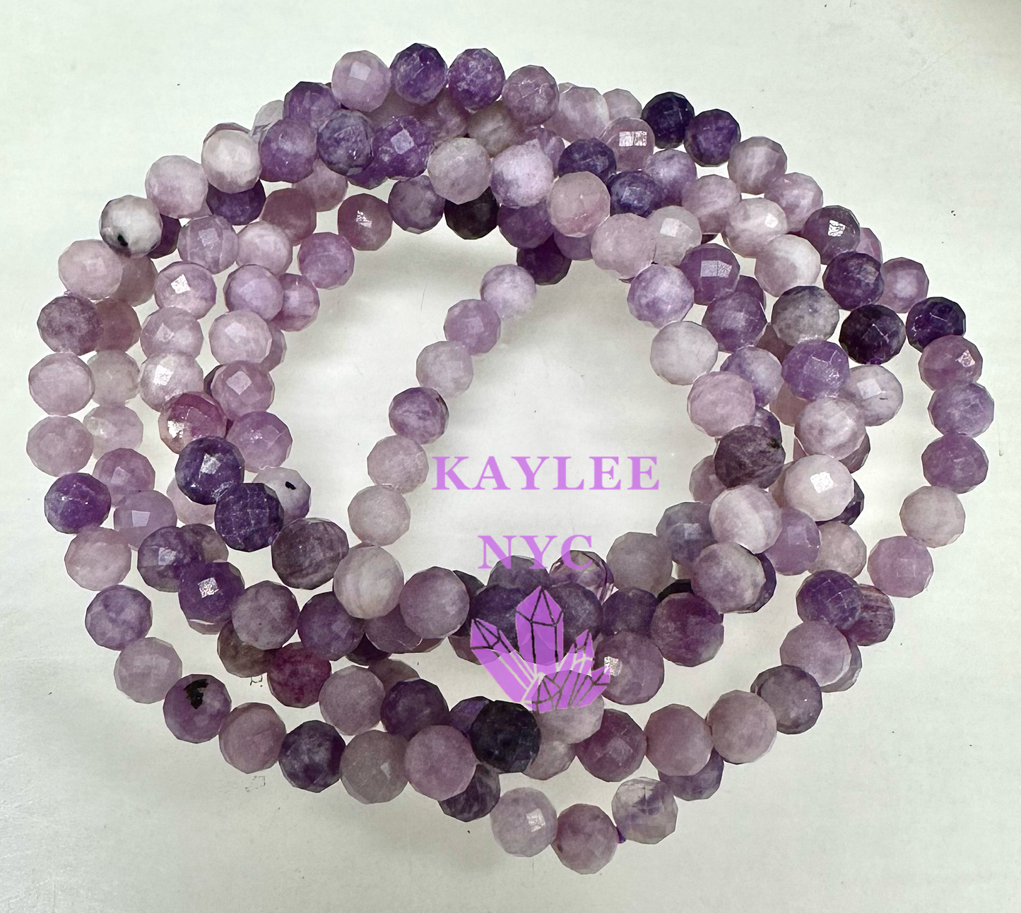 6 PCs Natural Faceted Lepidolite 6mm 7.5” Stretch Bracelet