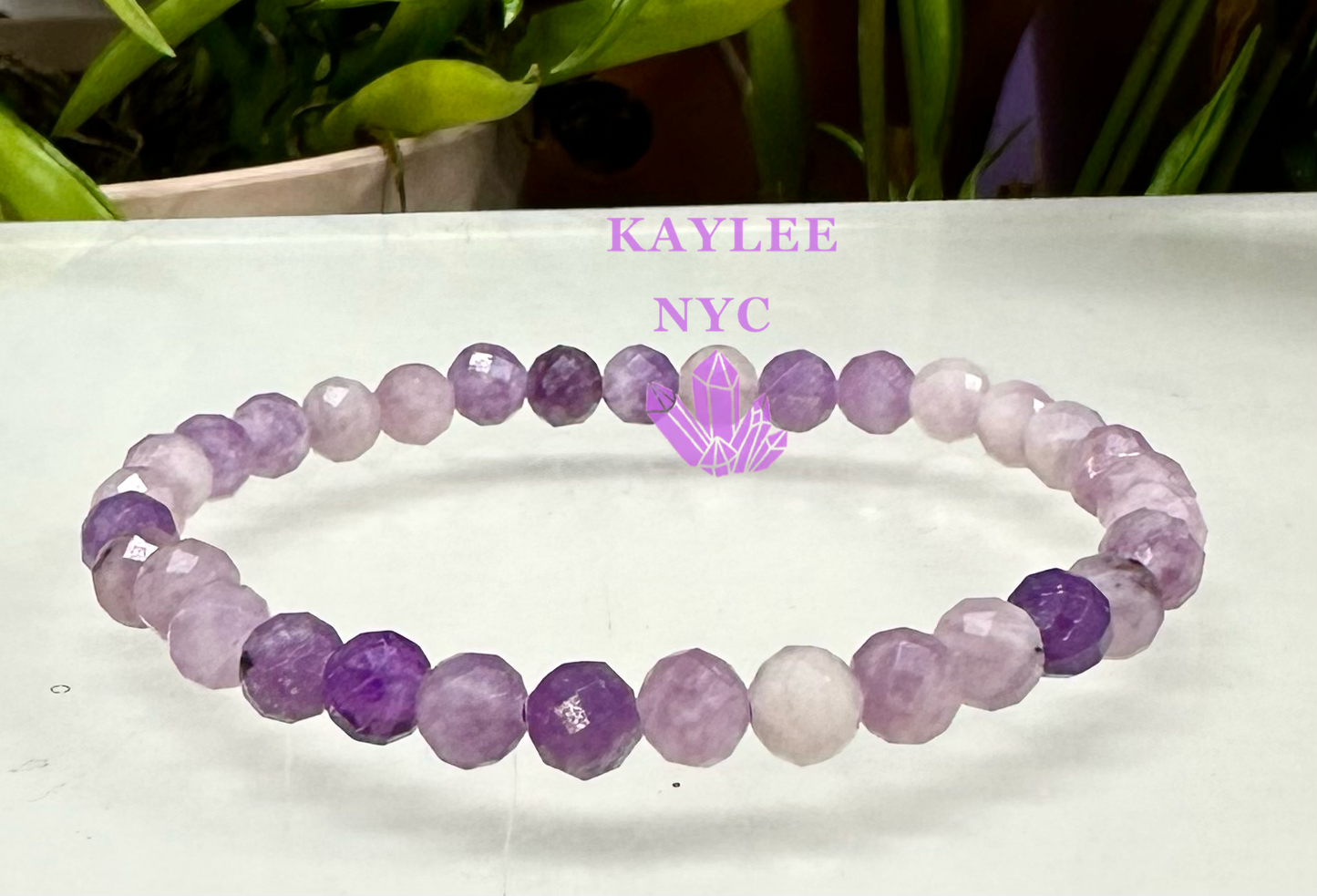 6 PCs Natural Faceted Lepidolite 6mm 7.5” Stretch Bracelet