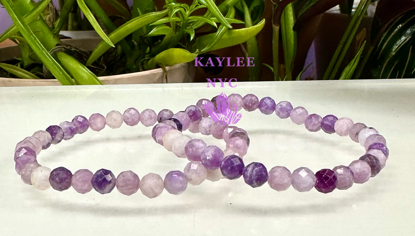 6 PCs Natural Faceted Lepidolite 6mm 7.5” Stretch Bracelet