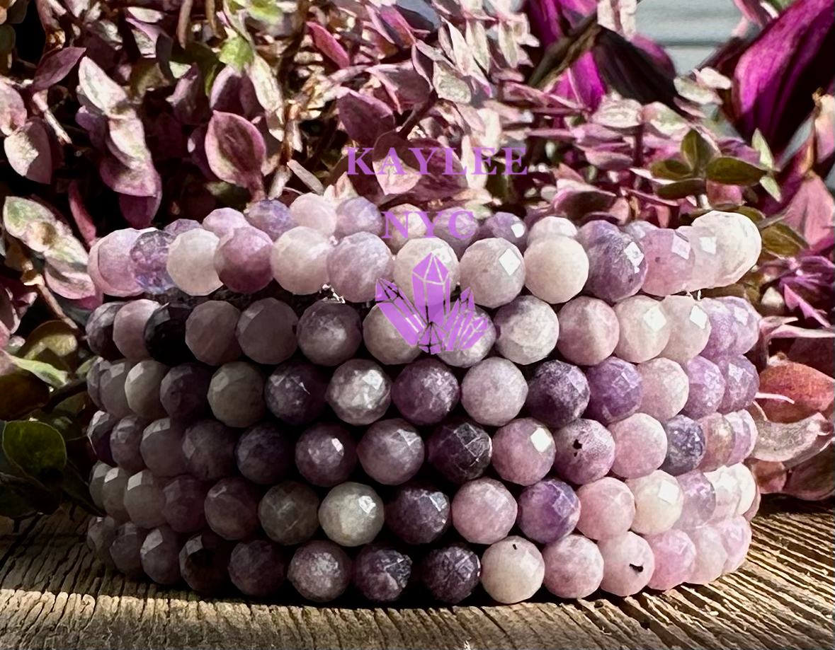 6 PCs Natural Faceted Lepidolite 6mm 7.5” Stretch Bracelet