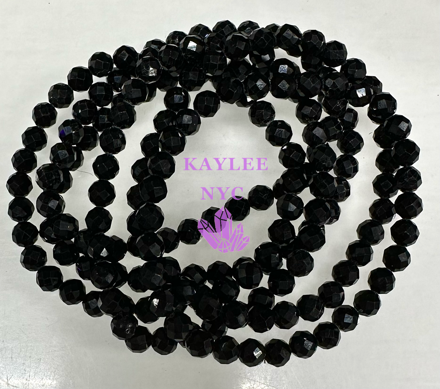 6 PCs Faceted Natural Black Tourmaline Stretch Bracelet