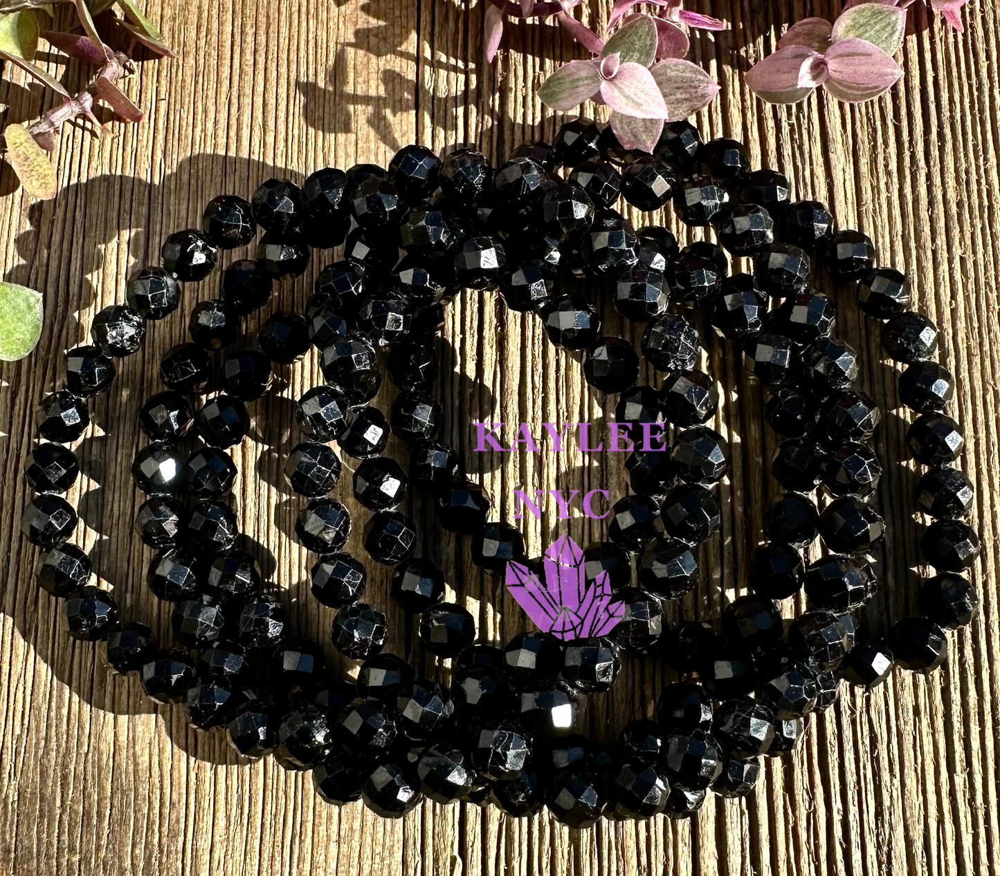 6 PCs Faceted Natural Black Tourmaline Stretch Bracelet