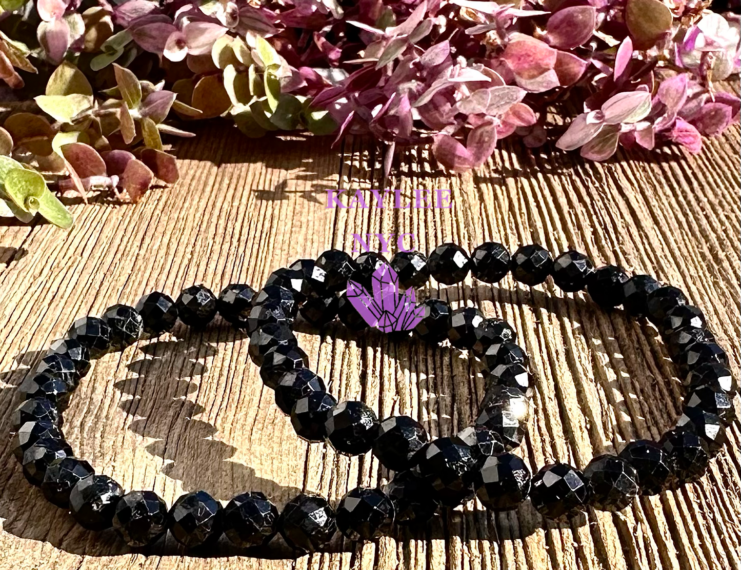 6 PCs Faceted Natural Black Tourmaline Stretch Bracelet