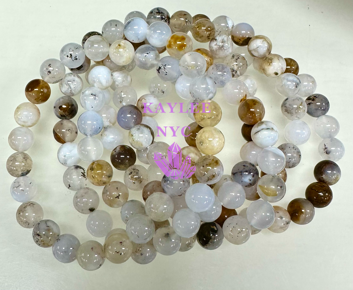 6 PCs Natural Dendritic Opal 8mm 7.5” Stretch Bracelet