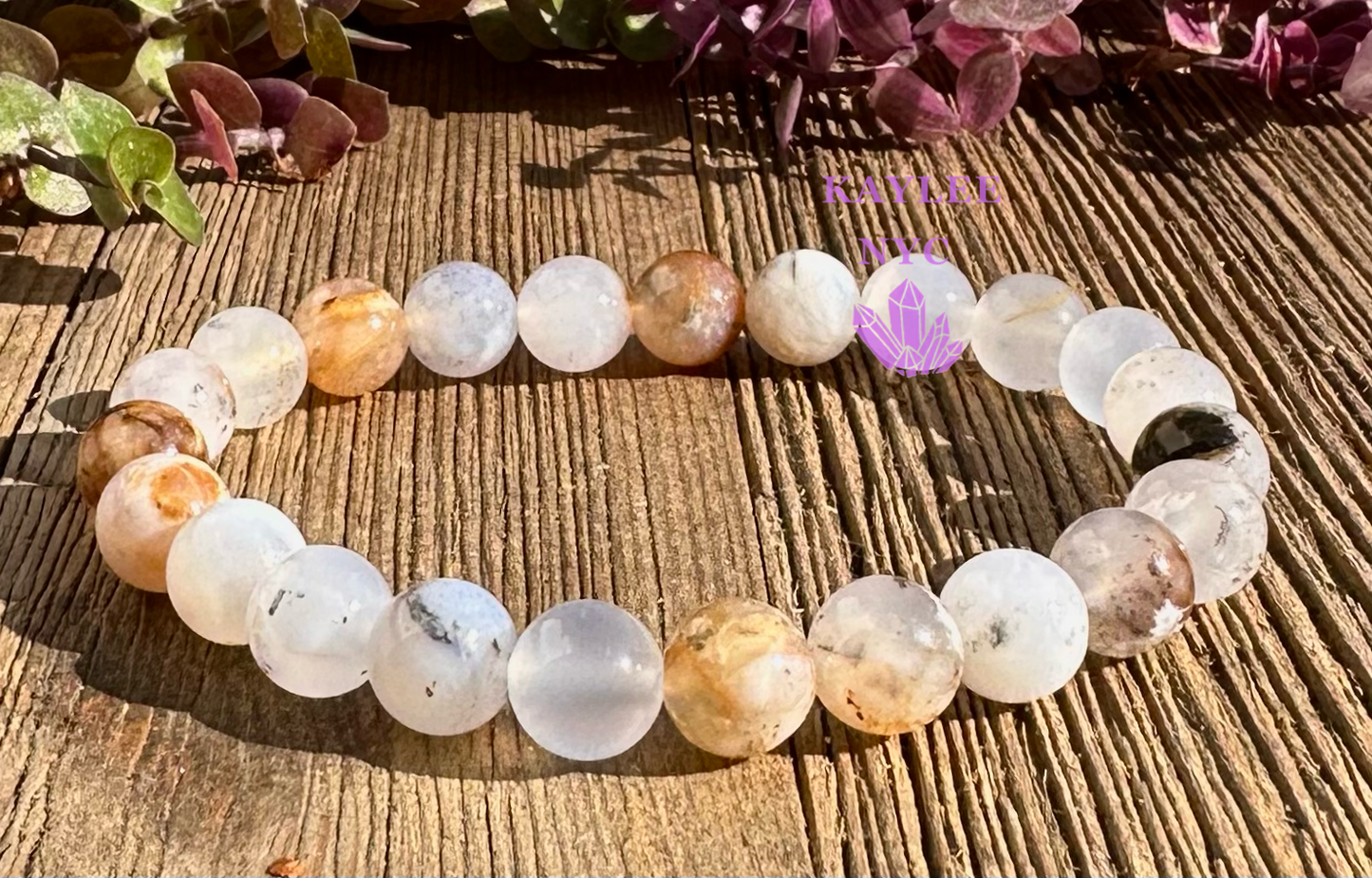 6 PCs Natural Dendritic Opal 8mm 7.5” Stretch Bracelet