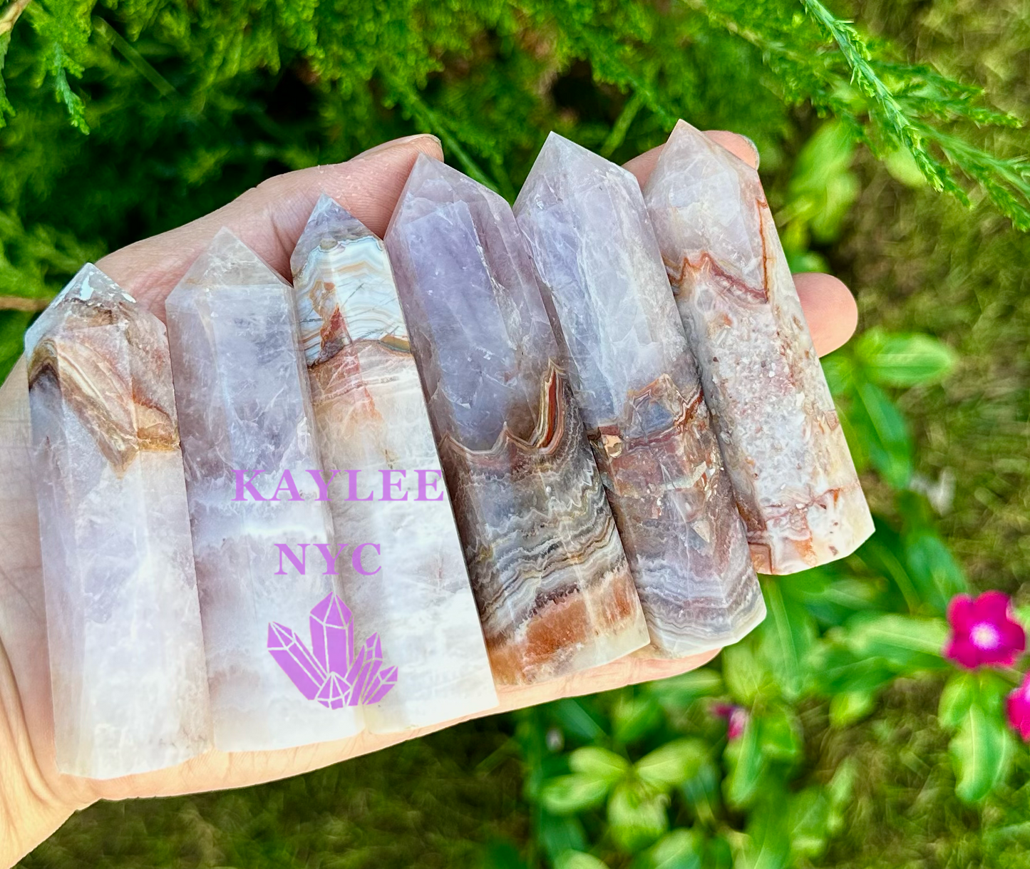 1 lb Natural Amethyst Lace Agate Obelisk Tower