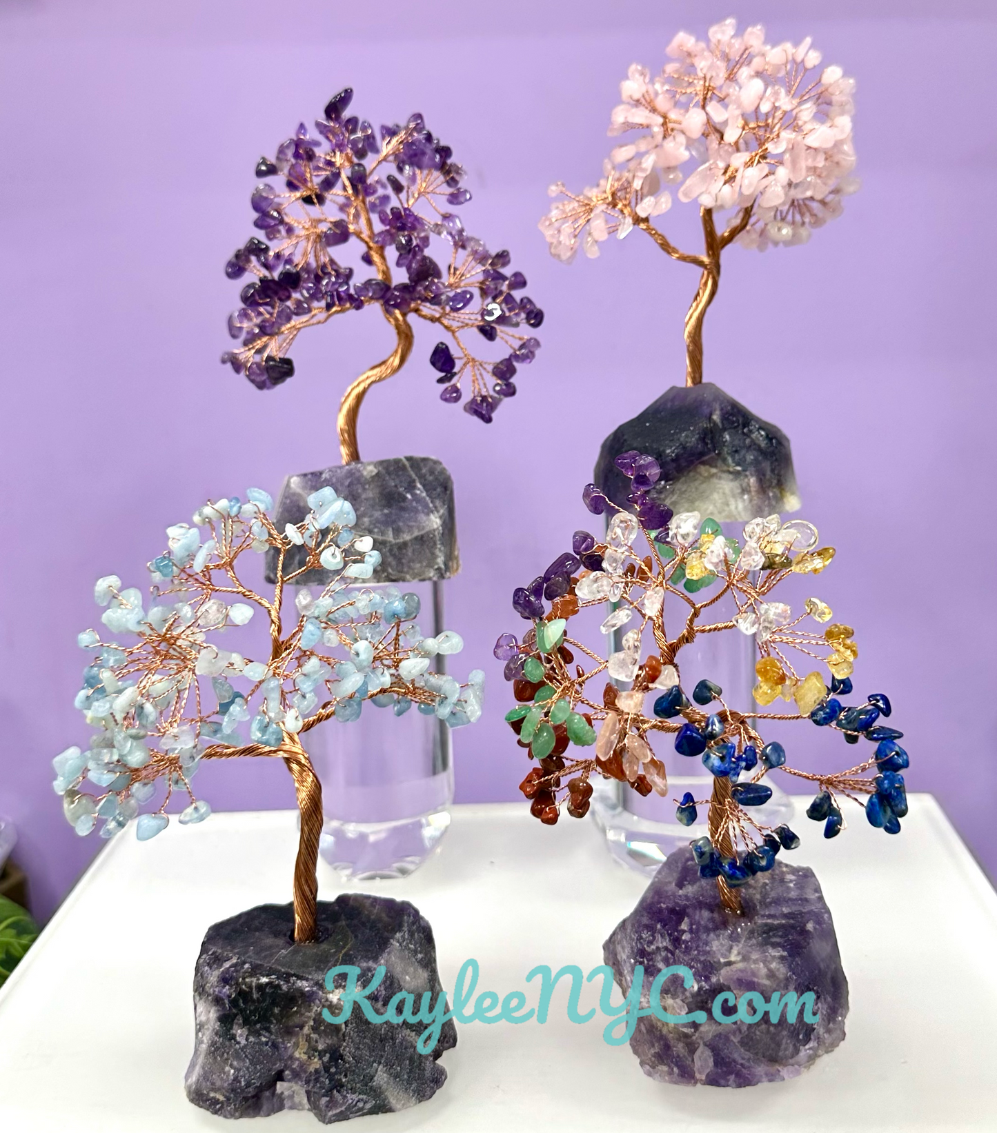 Wholesale Lot 4 Pcs Bonsai Tree with Amethyst Crystal Base