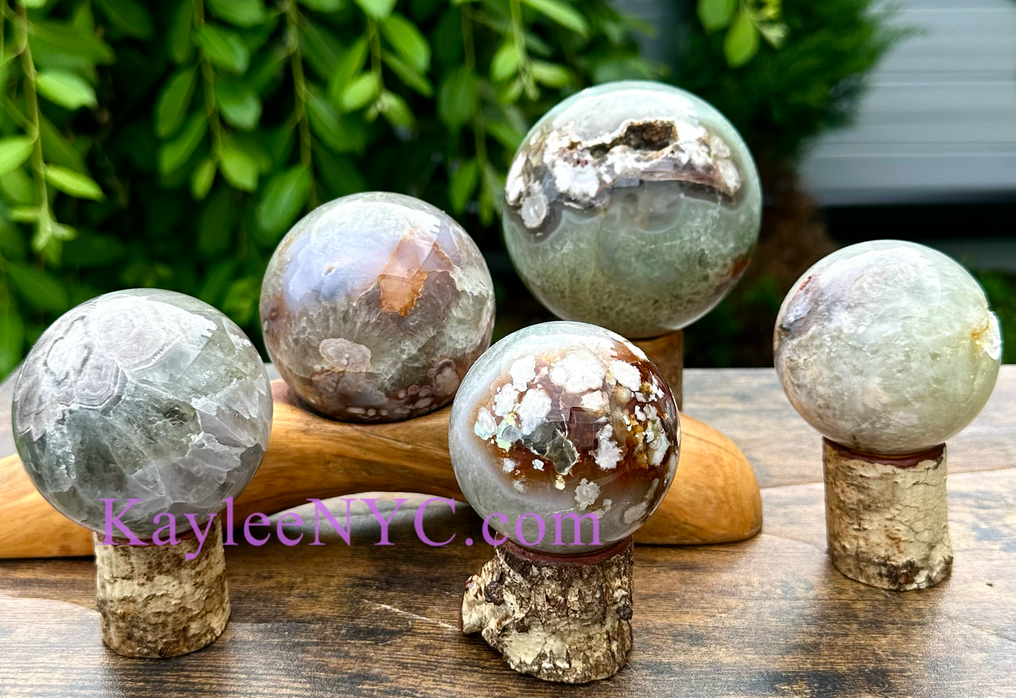 4-5 pcs Natural Green Flower Agate Sphere