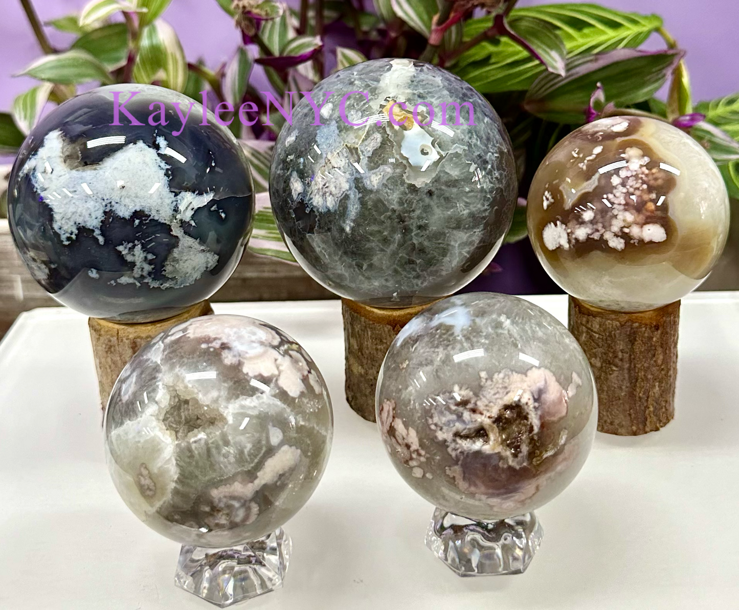 4-5 pcs Natural Green Flower Agate Sphere