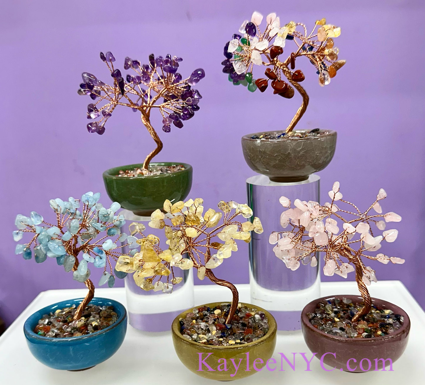 Wholesale Lot 10 Pcs Natural Crystals Bonsai Tree with Bowl Base