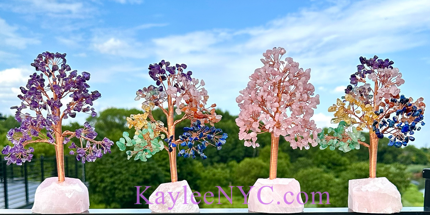 Wholesale Lot 4 Pcs Natural Crystal Tree with Rose Quartz Crystal Base