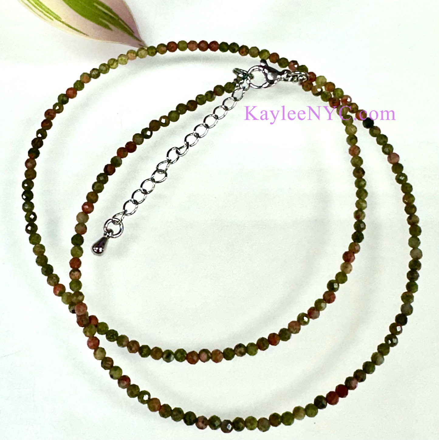 6 PCs 2mm Natural Unakite Necklace