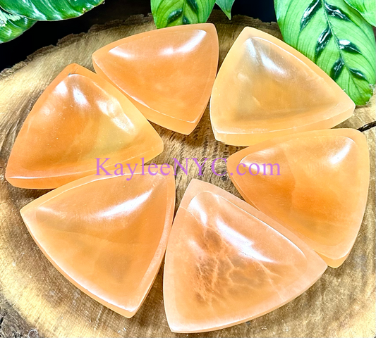 6 PCs large Natural Peach Selenite aka Satin Spar Triangle Bowl ~10cm