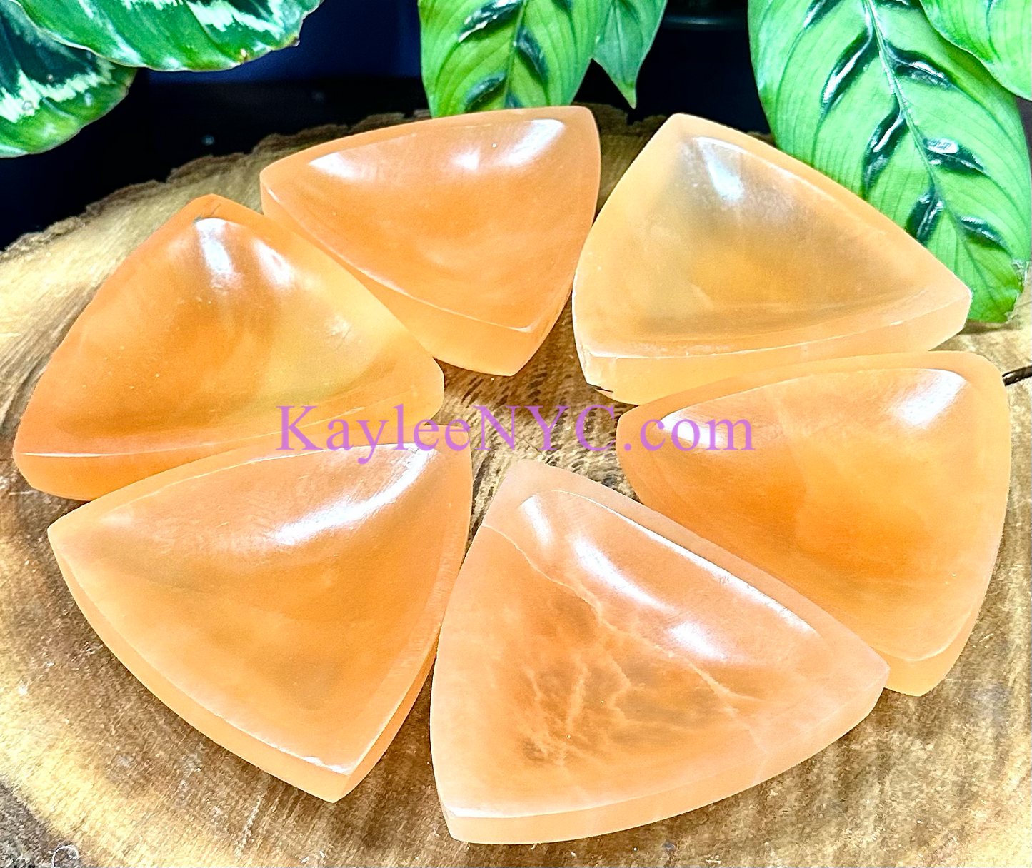 6 PCs large Natural Peach Selenite aka Satin Spar Triangle Bowl ~10cm