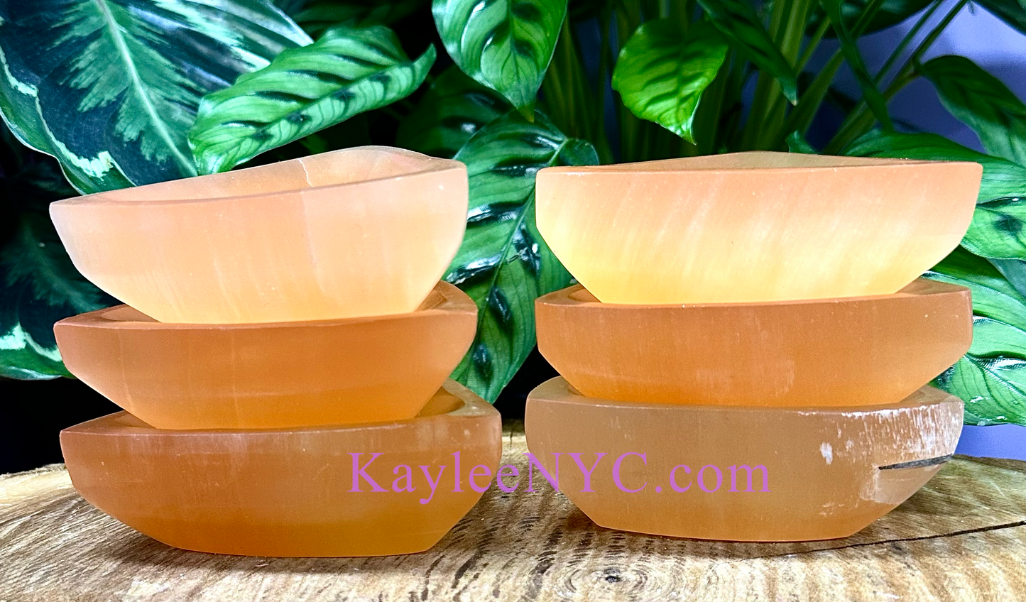 6 PCs large Natural Peach Selenite aka Satin Spar Triangle Bowl ~10cm