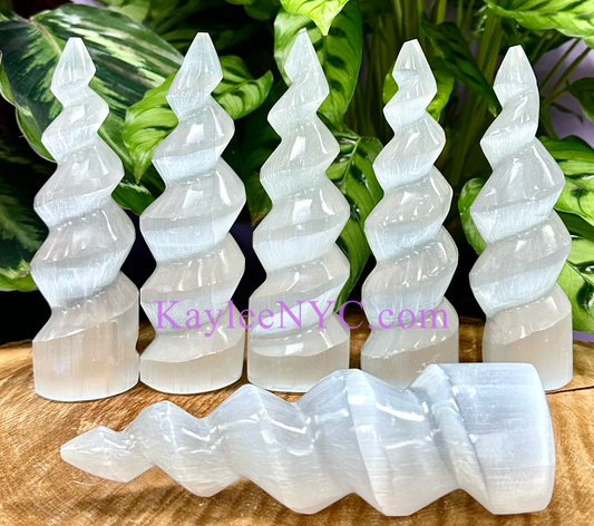 Wholesale Lot 6 pcs Natural Selenite aka Satin Spar Spiral Crystal Healing Energy ~15cm