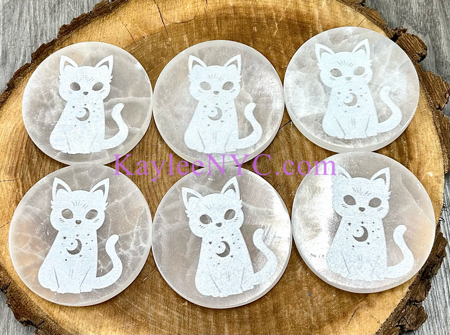 Wholesale Lot 6 pcs Natural Selenite aka Satin Spar Cat Charging Plate Crystal Healing Energy