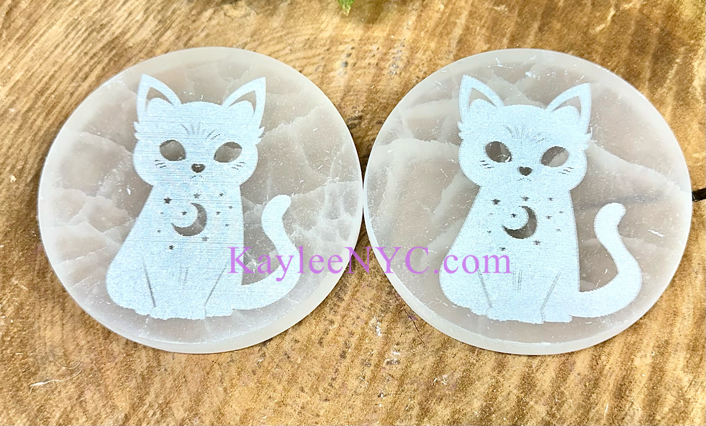 Wholesale Lot 6 pcs Natural Selenite aka Satin Spar Cat Charging Plate Crystal Healing Energy