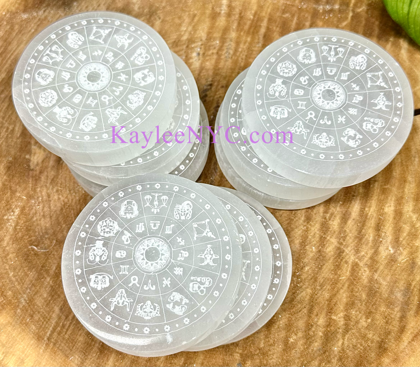 Wholesale Lot 9 pcs Natural Selenite aka Satin Spar Zodiac Charging Plate Crystal